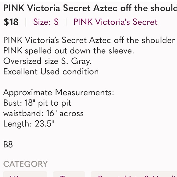 VS PINK AZTEC SLOUCHY CREW OFF SHOULDER SWEATSHIRT - Picture 13 of 13